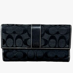 🖤 Vintage Coach Hamptons Black Signature Stripe Envelope Wallet Card Holder